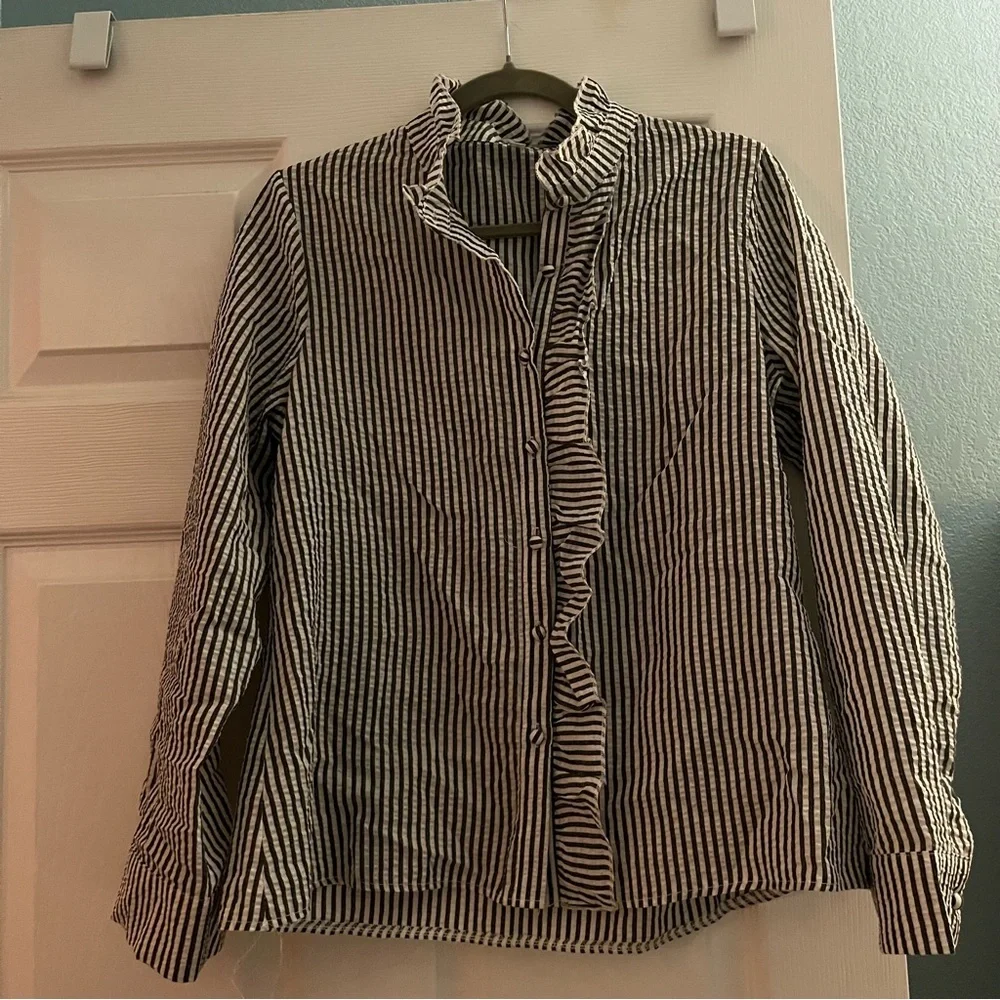 Striped Ruffle Button-Up Shirt - Picture 1 of 2